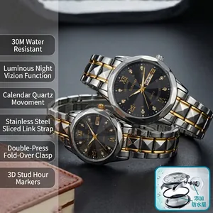 Detailed macro shot of luxury two-tone stainless steel quartz watches with Roman numerals