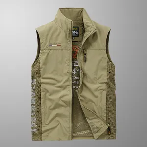 Gilet de pêche extérieur léger pour hommes avec mesh respirant et fermeture éclair