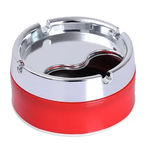 Modern red and silver windproof stainless steel ashtray with rotating lid for home