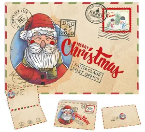 Vintage kraft Christmas card featuring a cute cartoon Santa Claus and Merry Christmas text