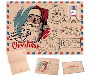 Vintage kraft paper Christmas greeting card set featuring Santa Claus post office design