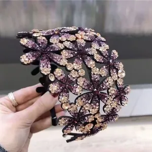 Luxurious Rhinestone Headband For Women Colorful Crystal Flower Butterfly Clover Hair Band Decorative Hair Accessories