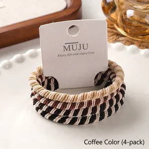 Premium set of four woven coffee color high-elasticity hair ties for elegant styling