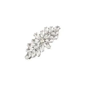 Detailed view of a sparkling crystal rhinestone hair clip with marquise-cut stones