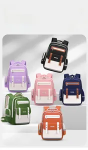 Detailed view of children's school backpacks in multiple colors and designs