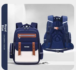Large capacity royal blue ergonomic schoolbag for children featuring padded back support