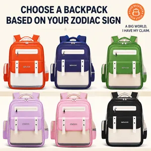 Kids School Backpack For Boys Girls Waterproof Lightweight Ergonomic Student Bookbag Large Capacity Contrast Color Patchwork Travel Bag