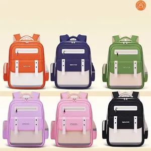 Kids School Backpack For Boys Girls Waterproof Lightweight Ergonomic Student Bookbag Large Capacity Contrast Color Patchwork Travel Bag
