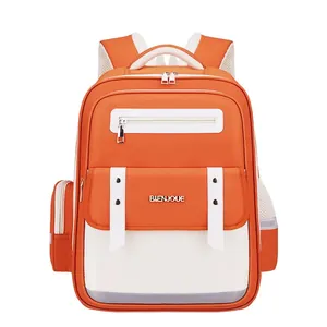 Ergonomic orange and white large capacity children school backpack for primary students
