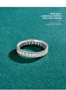 Detailed view of moissanite eternity ring with beaded edge and 0.03mm silver plating