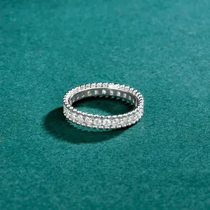 Elegant full moissanite eternity ring in s925 sterling silver with beaded edge design