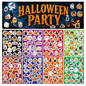 8 feuilles d'autocollants Halloween holographiques avec citrouilles et fantômes pour décoration
