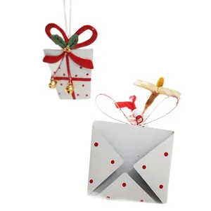 Nordic Christmas hanging ornaments with gift box and envelope design in red and white