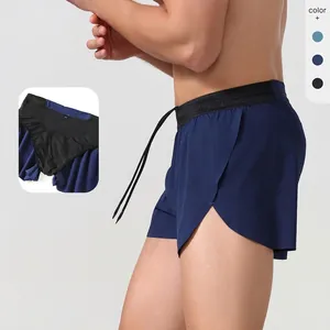Men Sports Shorts Quick Dry Running Fitness Breathable With Hidden Zipper Pocket Side Slits Men Athletic Bottoms