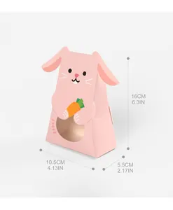 Vue détaillée boîte cadeau lapin rose avec dimensions 16x10,5x5,5 cm