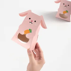 Boîte cadeau mignonne en forme de lapin rose avec fenêtre circulaire transparente