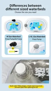 Pet water cooling mat detail showing size variations and inflation valve mechanisms