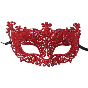 Venetian Masquerade Mask Glitter Hollow Fox Eye Mask For Halloween Carnival Party Costume Plastic Elegant Ribbon Tie