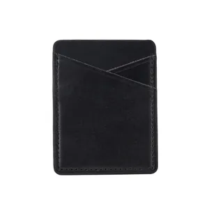 Black PU leather phone card holder featuring double slots and fine perimeter stitching