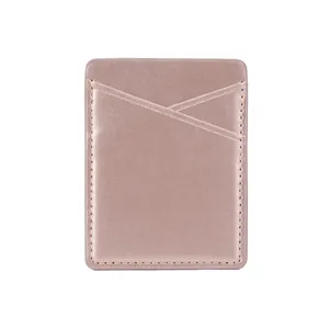 Premium rose gold PU leather adhesive phone card holder with two diagonal slots