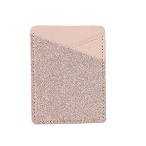 Stylish rose gold glitter PU leather adhesive phone card holder with double card slots