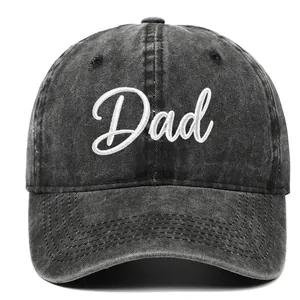 Vintage washed grey cotton baseball cap featuring white embroidered Dad script detail