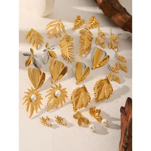 Minimalist Stainless Steel Monstera Leaf Stud Earrings For Women Vintage Gold Plated Botanical Nature Inspired Fashion Jewelry Accessory