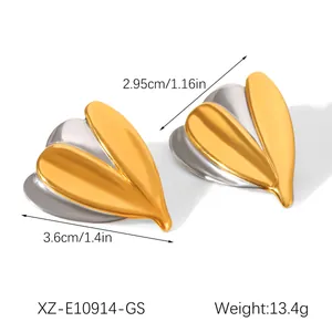 Detailed 18K gold stainless steel leaf earrings with 3.6cm length dimension