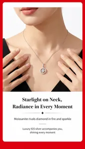 Close-up of elegant 925 silver moissanite pendant necklace on Asian model's neck
