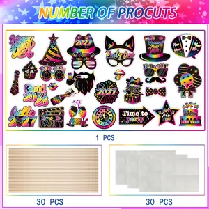 Complete 2027 New Year Eve party photo booth props set including sticks and glue dots