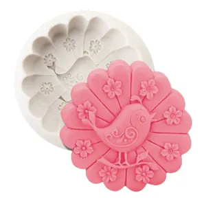 Silicone mold with bird and floral pattern for DIY fondant cake and handmade soap