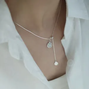 Adjustable S925 sterling silver necklace with Keep Smile round tag and smiley face