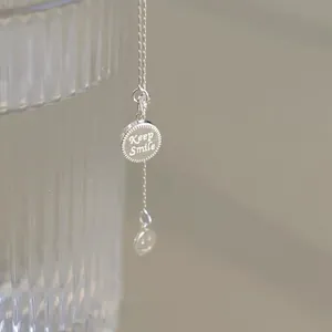 S925 sterling silver necklace with Keep Smile engraved round pendant and smiley face