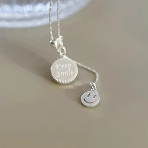 High quality S925 sterling silver necklace with 'Keep Smile' tag and smiley face charm