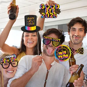 2027 New Year party photo booth props set with colorful handheld masks and glasses