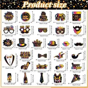 Detailed size guide for 25pcs 2027 New Year party photo booth props and decorations
