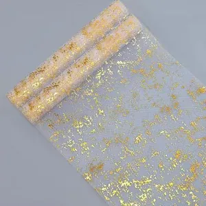 Elegant gold stamped tulle table runner for wedding and home festive party decorations
