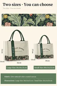 Detailed comparison of two sizes for William Morris patterned canvas tote bags