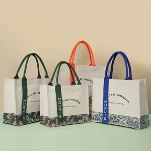 Summer Vibes Large Canvas Tote Bag Women Vintage Floral Printed Handbag For Beach Vacation Bohemian Shoulder Shopping Bag