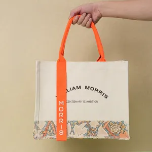 Large Morris floral canvas tote bag with stylish orange ribbon handle for daily use