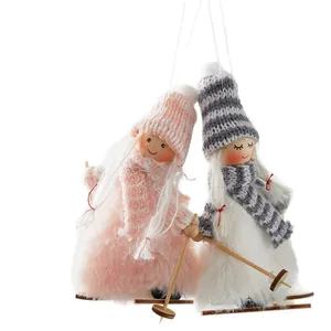 Handmade skiing girl plush dolls for festive Christmas tree hanging decorations