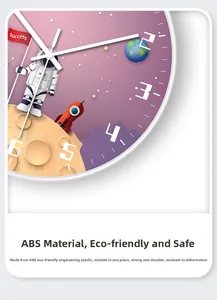 Detailaufnahme einer Astronauten-Weltraum-Wanduhr aus umweltfreundlichem ABS-Kunststoff.