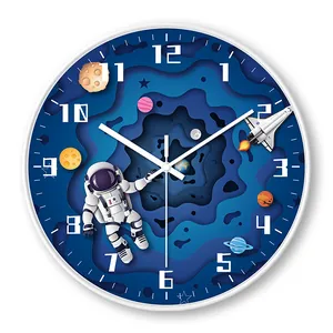 Modern creative astronaut space-themed silent wall clock for kids room home decor