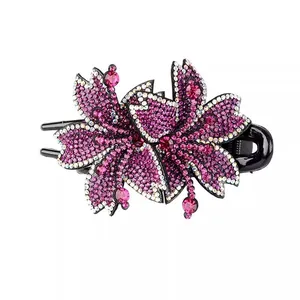 Elegant purple rhinestone flower hair clip with sparkling crystals in Korean style