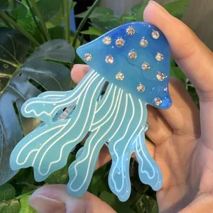 Blauwe gradiënt kwallen haarklem met fonkelende strass-steentjes voor dames