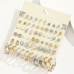 Detailed view of 30 pairs earring set with size dimensions for studs and hoops