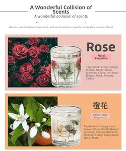 Detailed aromatic notes for rose and orange blossom scented jelly candles with dried flowers