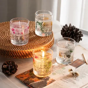 Detailed close-up of jelly aromatherapy candles with botanical dried flowers
