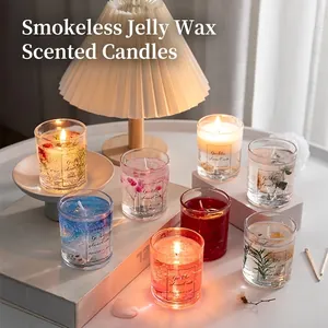 Exquisite handmade smokeless jelly scented candles with dried flowers in glass jars