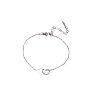 Elegant double heart charm bracelet with adjustable stainless steel chain and lobster clasp
